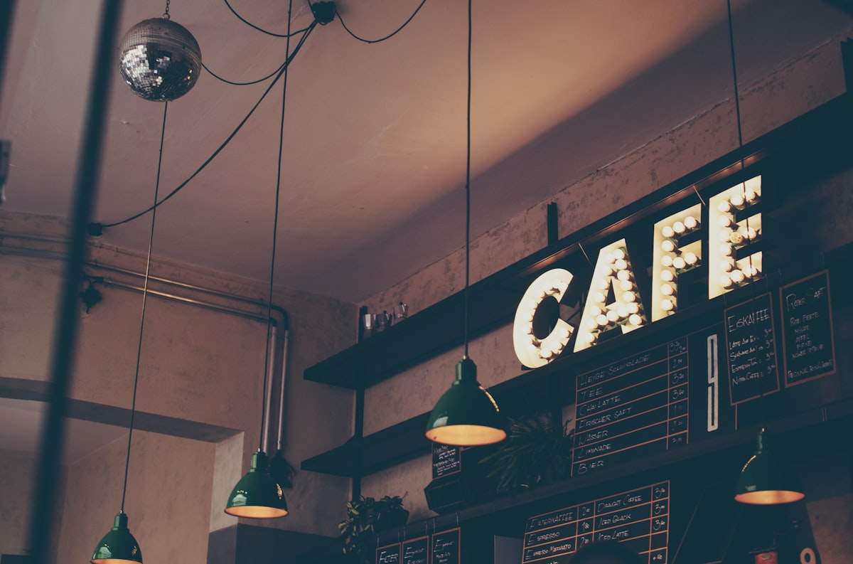 Cozy café interior with soft lighting