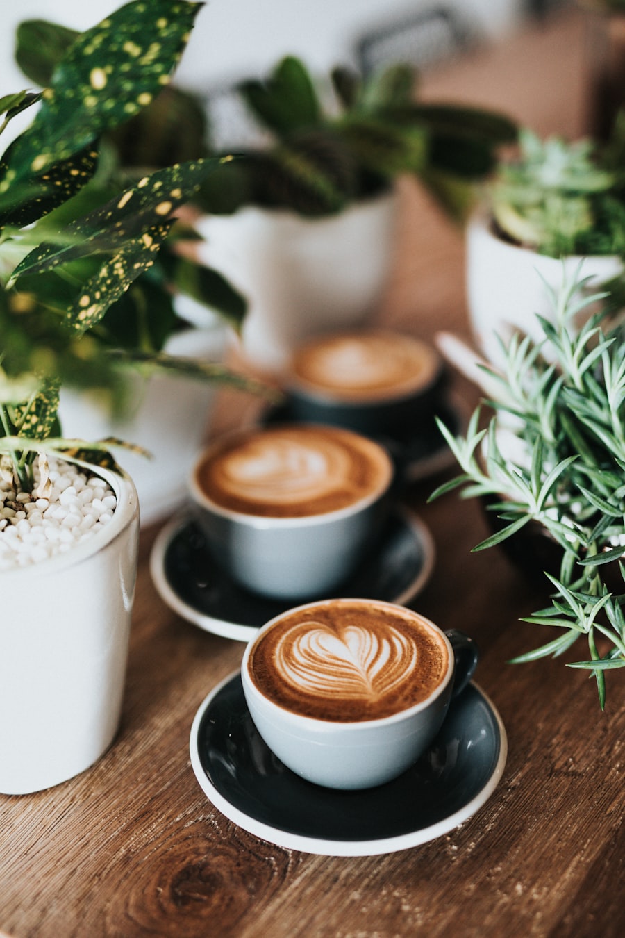 Steaming cup of coffee on a café table